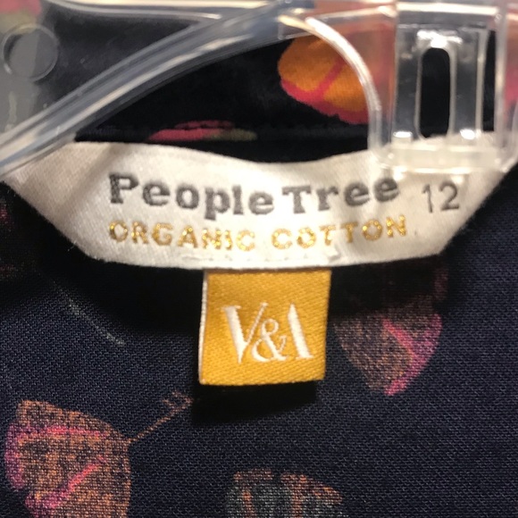 People Tree button down shirt size 12 organic cotton navy neons flowers floral - Picture 4 of 6